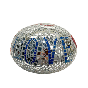 Cla Râ Rose ‘Love’ pebble sculpture made of earthenware tiles and mirror, 21st century