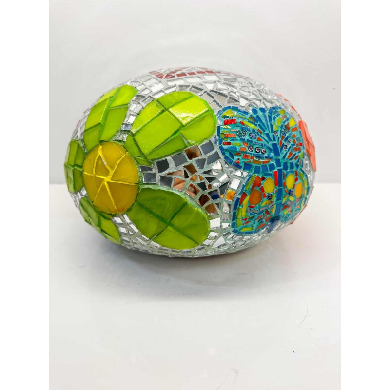 Cla Râ Rose ‘Love’ pebble sculpture made of earthenware tiles and mirror, 21st century