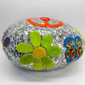 Cla Râ Rose, ‘Peace’ pebble sculpture made of earthenware tiles and mirror, 21st century