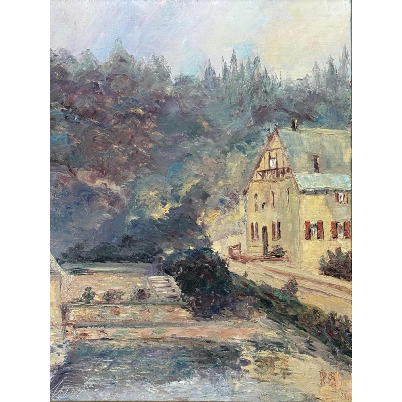 René ZIMMER “Gaume landschape)“ painting oil on canvas