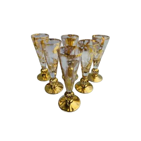 Jean-Paul van Lith à Biot, suite de six flûtes à champagne en cristal doré, XXe s