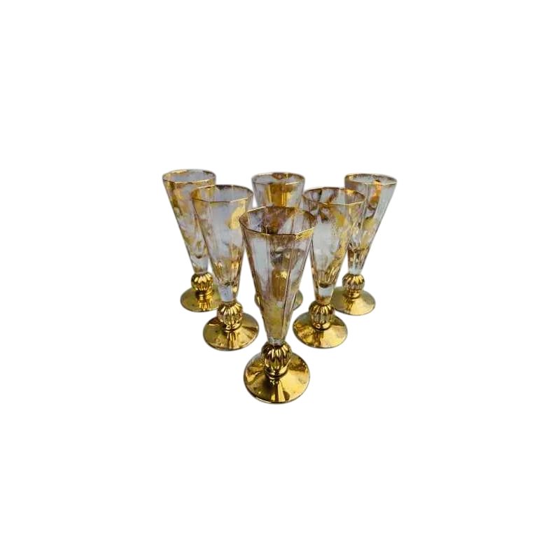 Jean-Paul van Lith in Biot, suite van zes verguld kristallen champagneflutes, 20ste eeuw