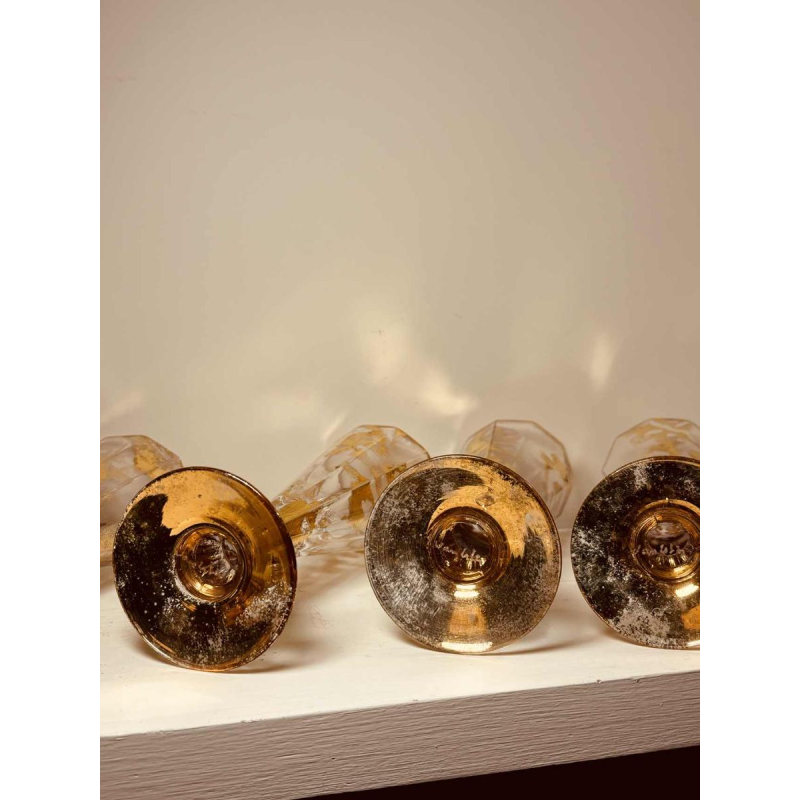 Jean-Paul van Lith in Biot, suite of six gilded crystal champagne flutes, 20th c