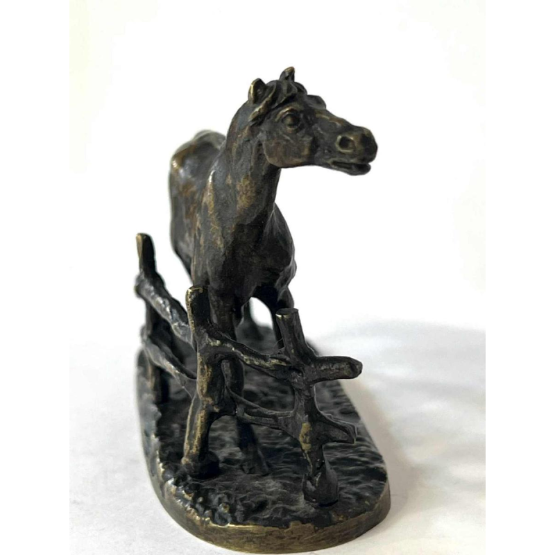 Pierre Jules MÈNE, “CHEVAL A LA BARRIERE“, Bronzen sculptuur, 19e eeuw