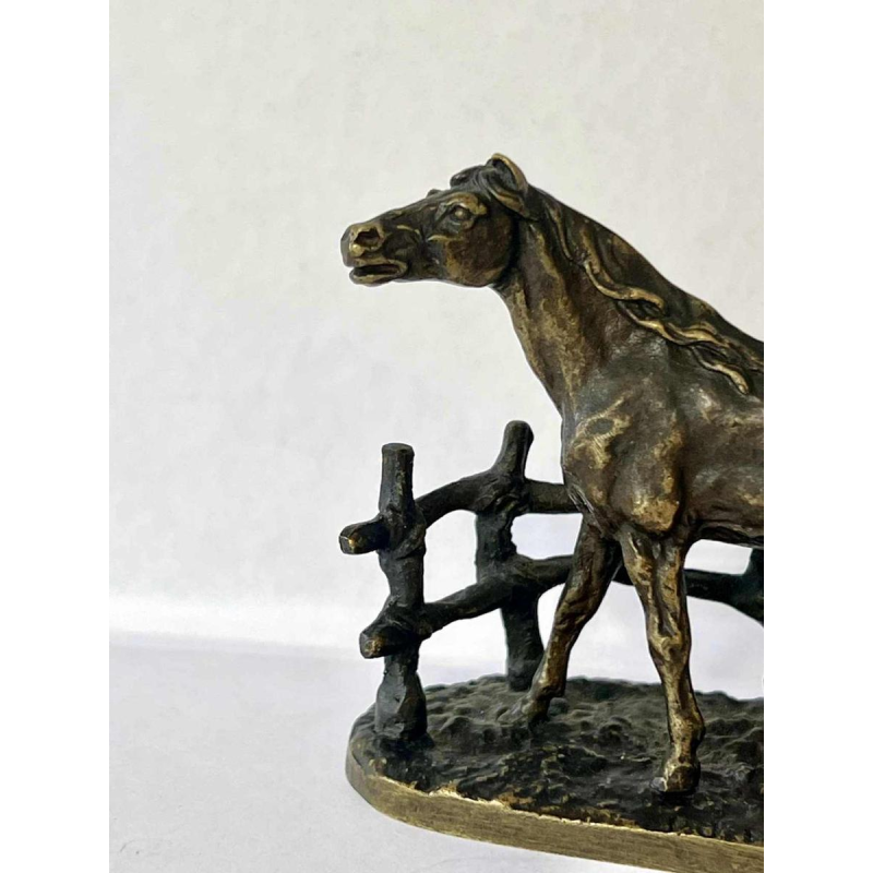 Pierre Jules MÈNE, “CHEVAL A LA BARRIERE“, Sculpture en bronze, XIXème
