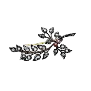 Broche antique or 18k et argent, diamants taillés en rose, 19ème siècle