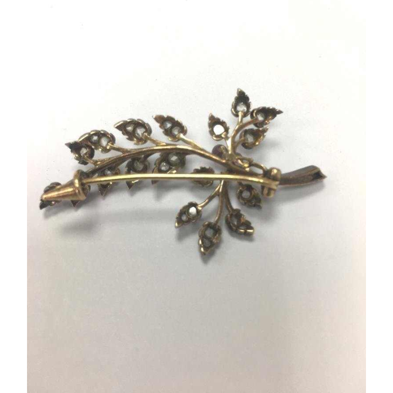Antieke 18k gouden en zilveren broche, roosgeslepen diamanten, 19e eeuw