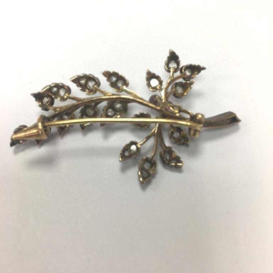 Antieke 18k gouden en zilveren broche, roosgeslepen diamanten, 19e eeuw