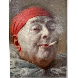 Armand Henrion 'Autoportrait en Pierrot' peinture huile sur toile