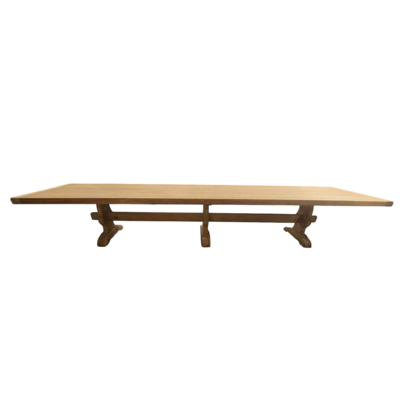 Large solid oak monastery table (4.50 m), mid 20th century