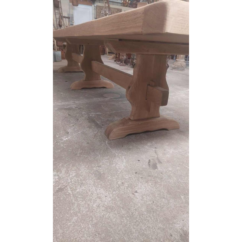 Large solid oak monastery table (4.50 m), mid 20th century