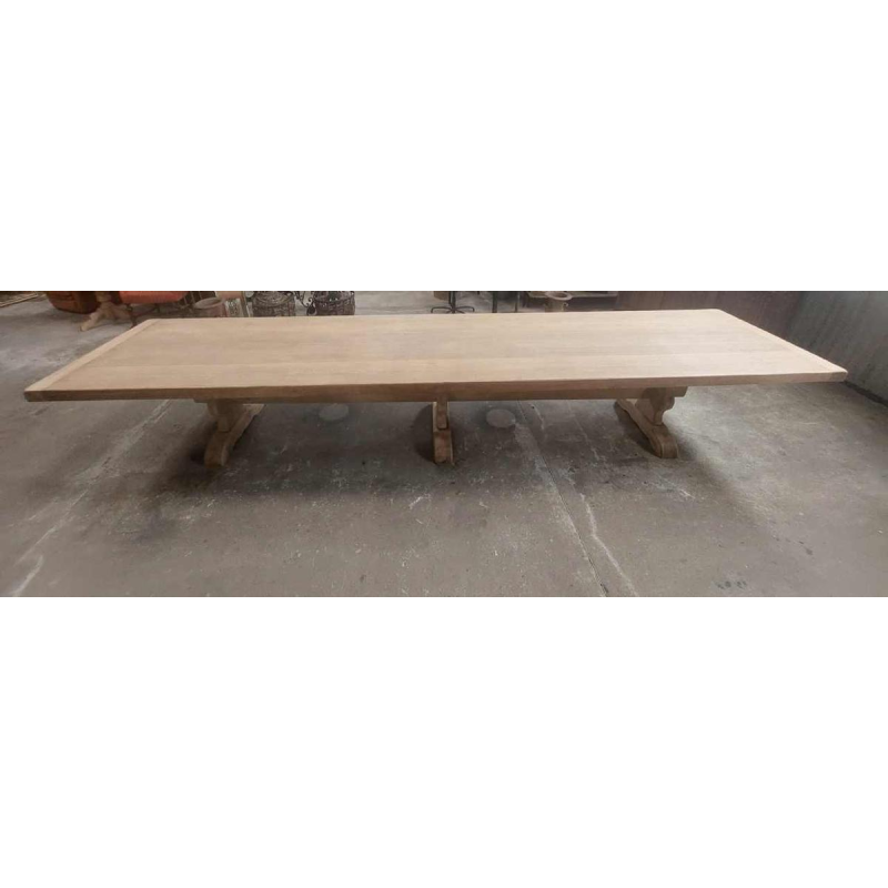 Large solid oak monastery table (4.50 m), mid 20th century