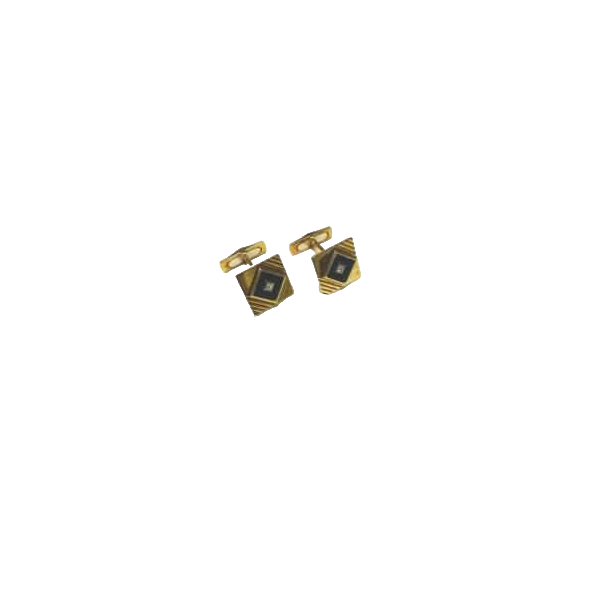 Paire de boutons de manchette Art Déco, or jaune, onyx & diamants, ca 1930