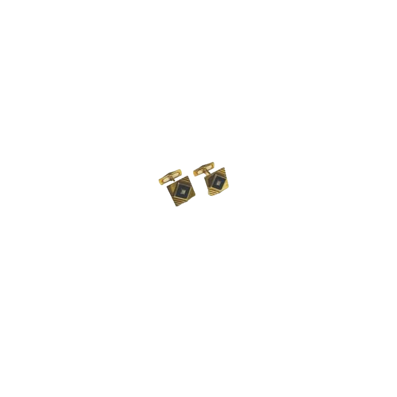 Pair of Art Deco cufflinks, yellow gold, onyx & diamonds, ca 1930