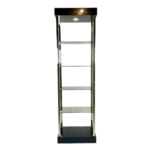 Etagère en laiton et verre fumé, Belgo Chrome, 1980