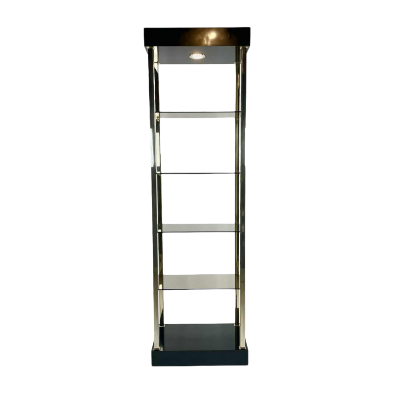 Etagère en laiton et verre fumé, Belgo Chrome, 1980