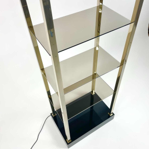 Etagère en laiton et verre fumé, Belgo Chrome, 1980