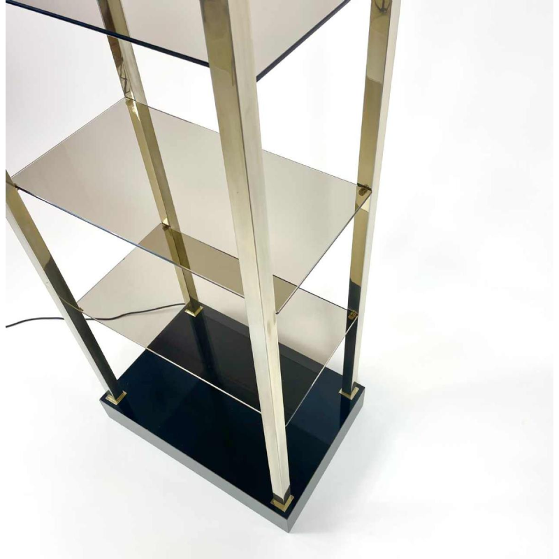 Shelf in brass and smoked glass, Belgo Chrome, 1980