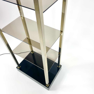 Etagère en laiton et verre fumé, Belgo Chrome, 1980