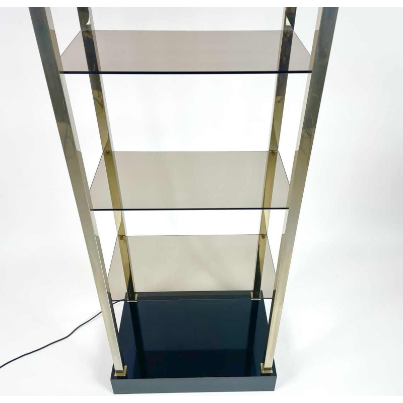 Shelf in brass and smoked glass, Belgo Chrome, 1980
