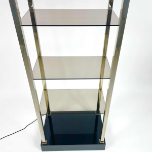 Shelf in brass and smoked glass, Belgo Chrome, 1980