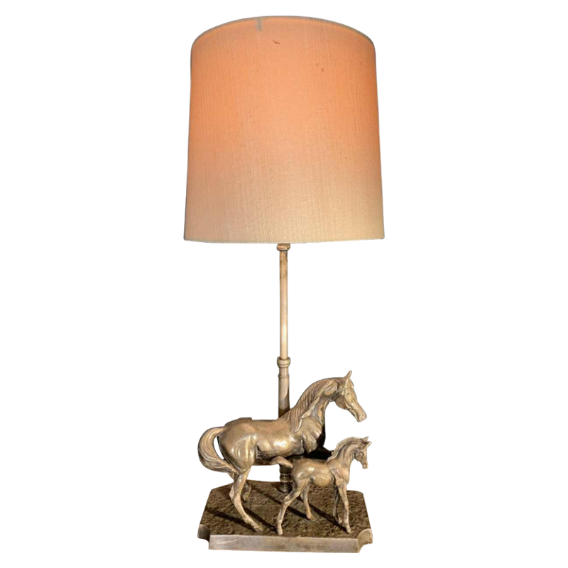 MAISON JANSEN, Lampe / Sculpture ' Cheval / Chevaux ' en bronze argenté, 1960s
