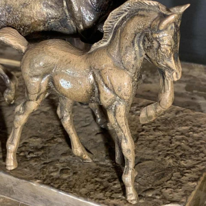 MAISON JANSEN, Lampe / Sculpture ' Cheval / Chevaux ' en bronze argenté, 1960s