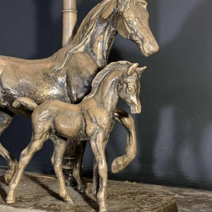 MAISON JANSEN, Lampe / Sculpture ' Cheval / Chevaux ' en bronze argenté, 1960s