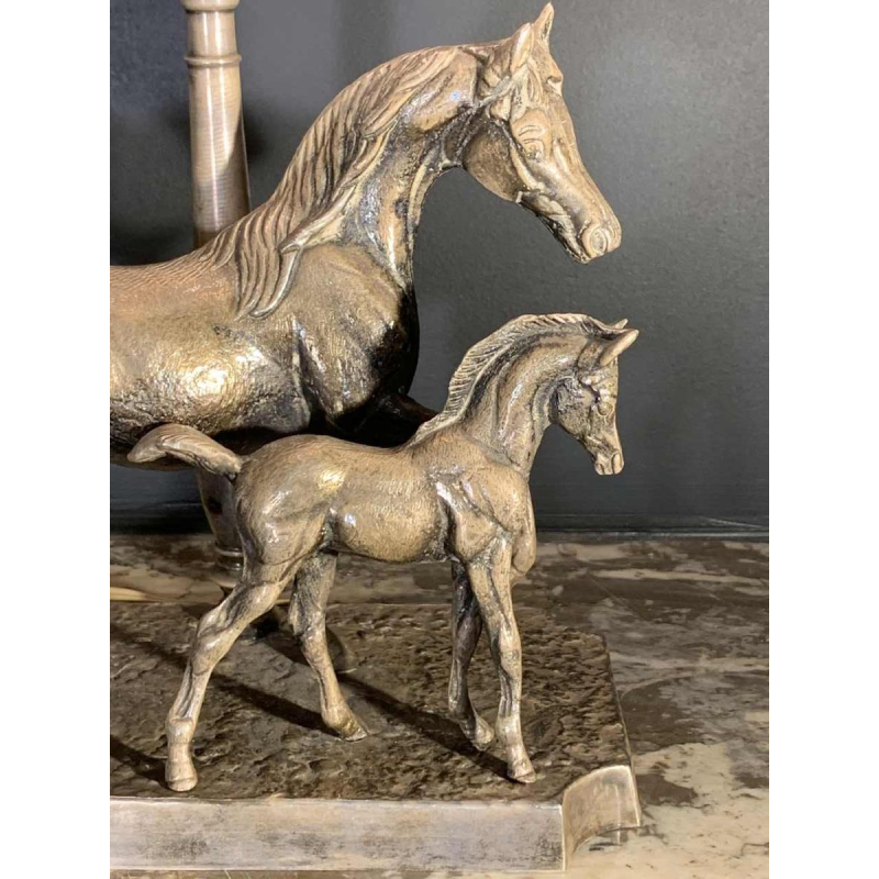 MAISON JANSEN, Lampe / Sculpture ' Cheval / Chevaux ' en bronze argenté, 1960s