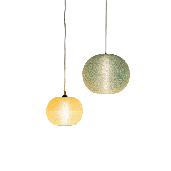 Set of two Sugarball Moon pendant lights by Rotaflex, Belgium, 1970s