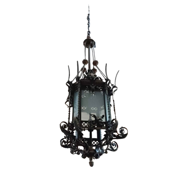 Majestueuse lanterne de château en fer forgé (240cm) ca 1930
