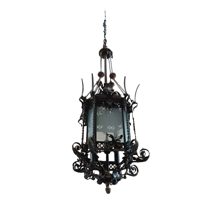 Majestueuze smeedijzeren kasteellantaarn (240cm) ca 1930