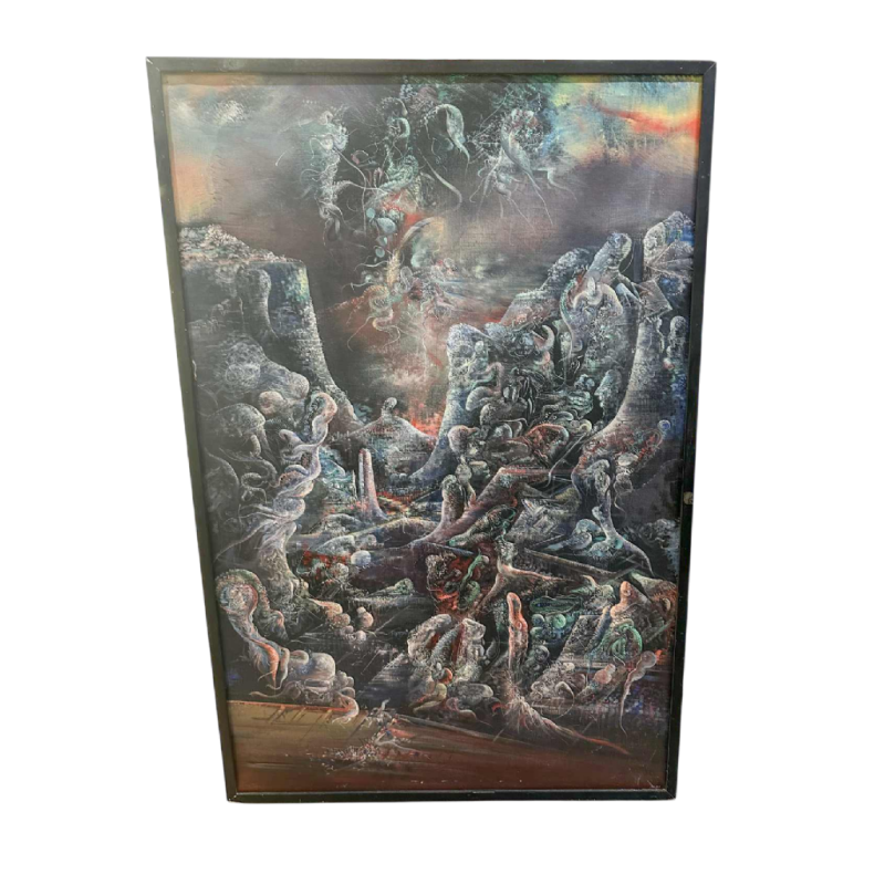 Marc Janson, huile sur toile “La voix des sources...“ tableau fantastique de 1976