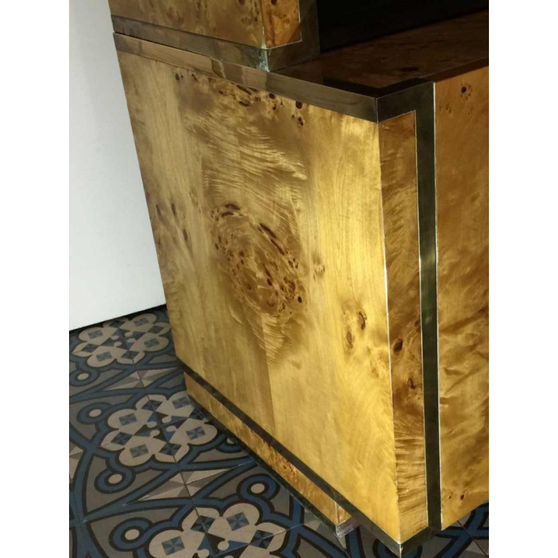 WILLY RIZZO for MARIO SABOT, Bookcase Display Shelf, Burl Walnut en Messing, ca. 1970