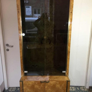 WILLY RIZZO for MARIO SABOT, Bookcase Display Shelf, Burl Walnut en Messing, ca. 1970