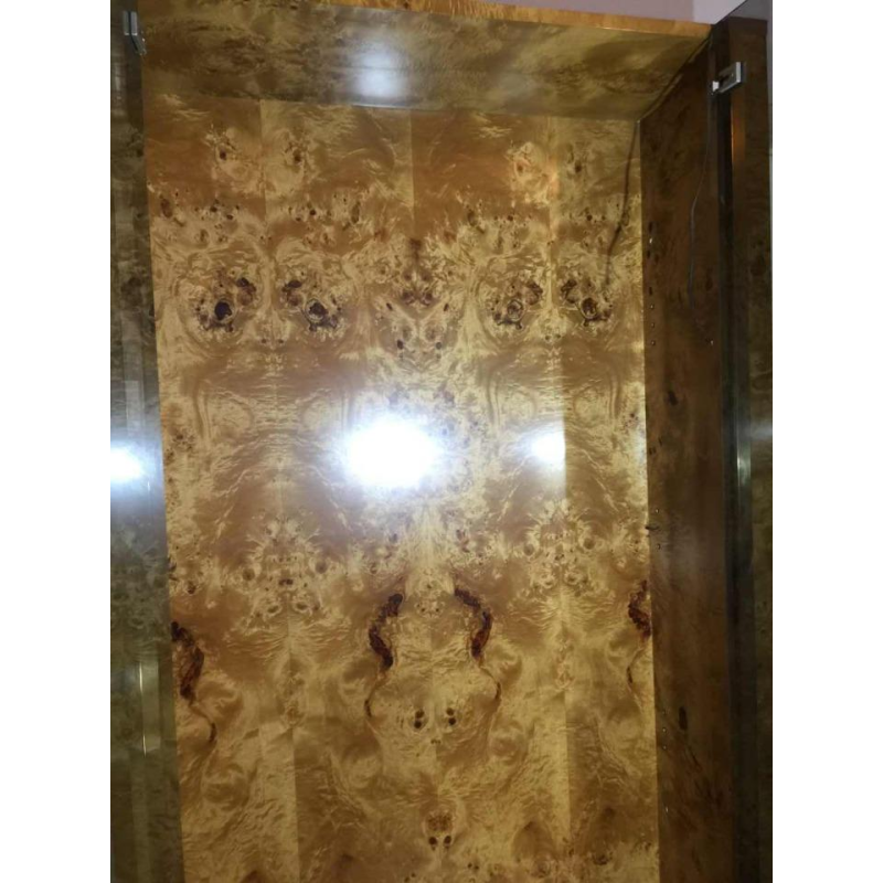 WILLY RIZZO for MARIO SABOT, Bookcase Display Shelf, Burl Walnut en Messing, ca. 1970