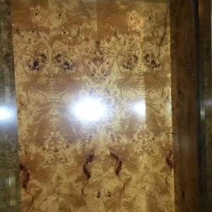 WILLY RIZZO pour MARIO SABOT, Vitrine Bibliothèque Etagère, Loupe de Noyer et laiton, ca. 1970