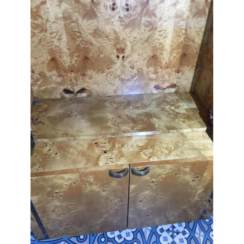 WILLY RIZZO for MARIO SABOT, Bookcase Display Shelf, Burl Walnut en Messing, ca. 1970