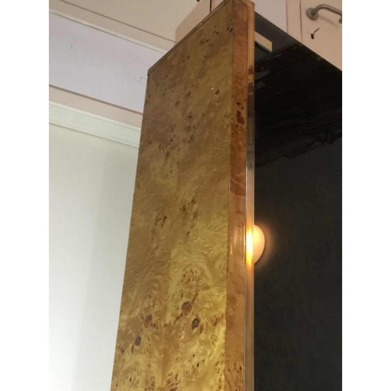 WILLY RIZZO for MARIO SABOT, Bookcase Display Shelf, Burl Walnut en Messing, ca. 1970