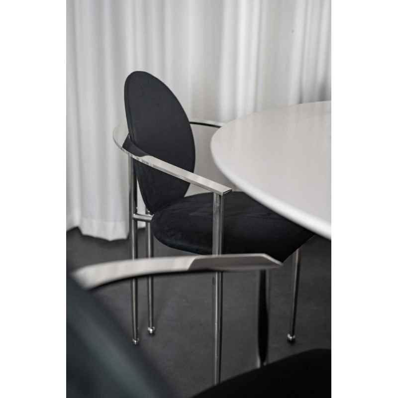 Grande table ronde blanche à fut central en inox