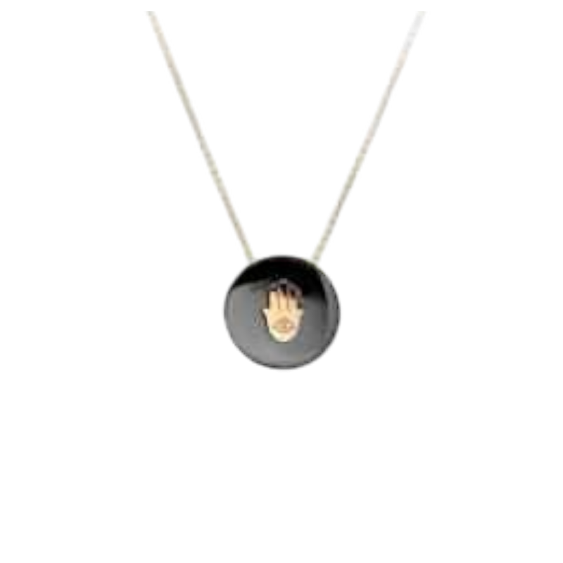 Pendentif "Hamsa" en or rose et noir 18k
