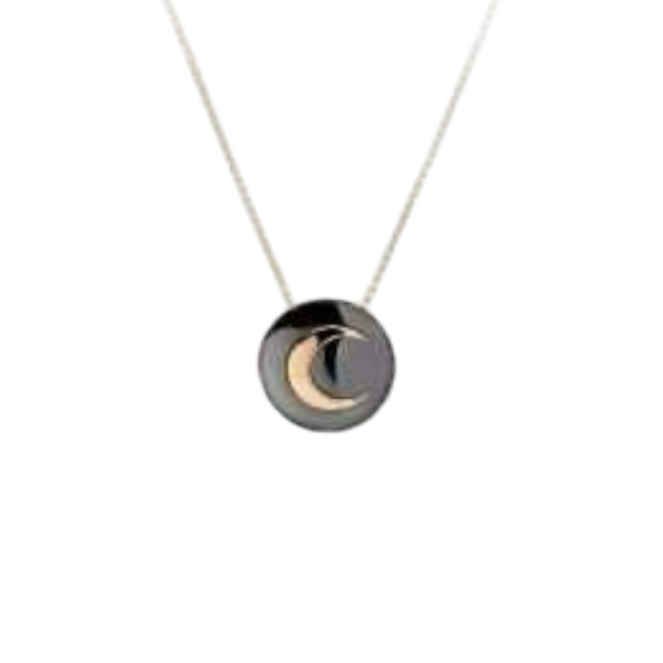 Half Moon’ pendant and chain in 18k pink and black gold