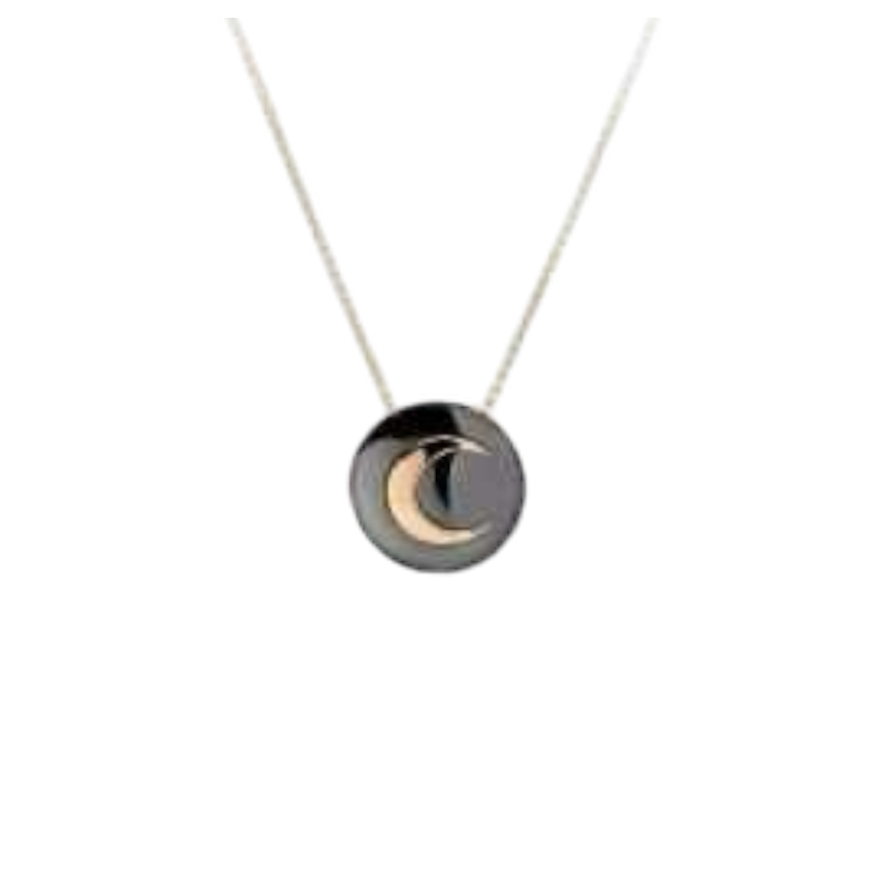 Half Moon’ pendant and chain in 18k pink and black gold