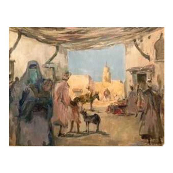 Paul Daxhelet 'Marché de Marrakech' tableau orientaliste