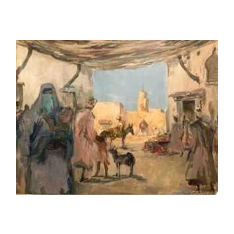 Paul Daxhelet 'Marché de Marrakech' tableau orientaliste