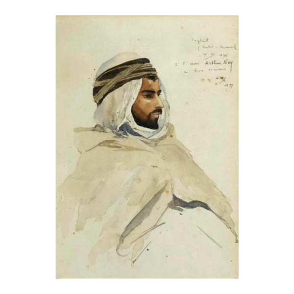 Nestor Outer 'Oriental Portrait' watercolour on paper, Orientalist double-sided painting, 1899