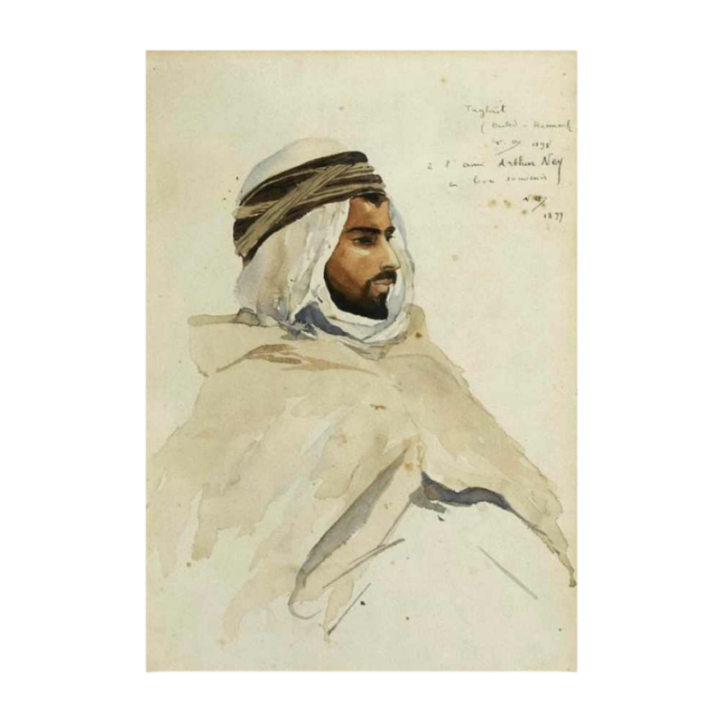Nestor Outer 'Oriental Portrait' watercolour on paper, Orientalist double-sided painting, 1899