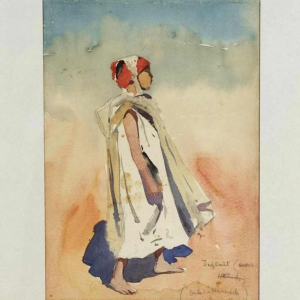 Nestor Outer 'Oosters portret' aquarel op papier, oriëntalistisch dubbelzijdig schilderij, 1899