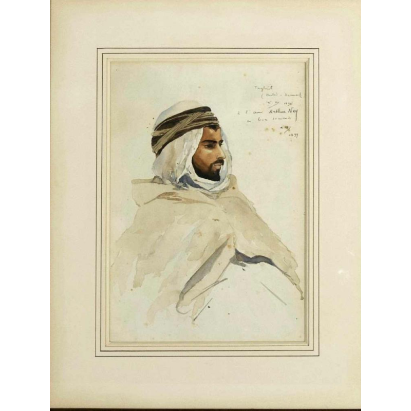 Nestor Outer 'Oriental Portrait' watercolour on paper, Orientalist double-sided painting, 1899