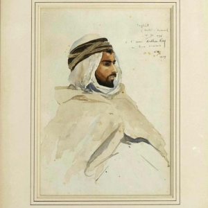 Nestor Outer 'Oosters portret' aquarel op papier, oriëntalistisch dubbelzijdig schilderij, 1899